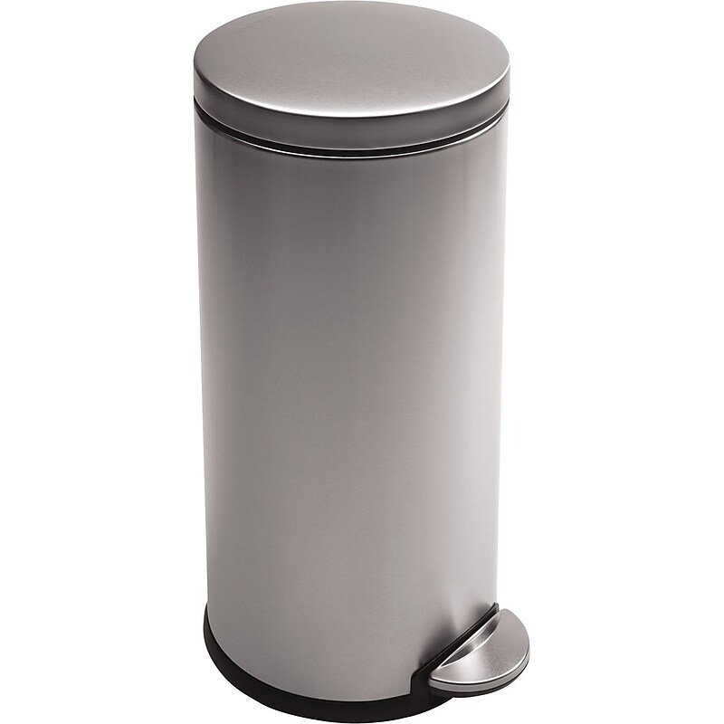 simplehuman® Round Step Can, 8 Gallon, Fingerprint-proof Stainless Steel, 25.6"H x 15.1"W x 12.4"D image 1