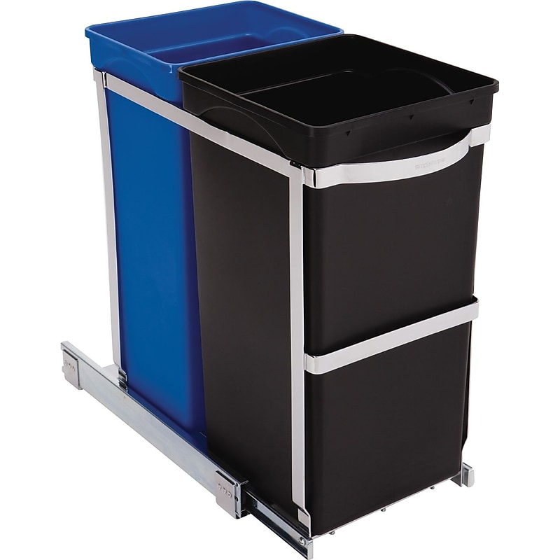 simplehuman Twin-Bucket Pull-Out Trash Can & Recycling Container, 9 Gallon image 1