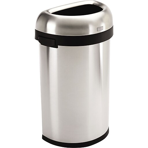 simplehuman® SemiRound Open Trash Can, Brushed Stainless Steel, 16