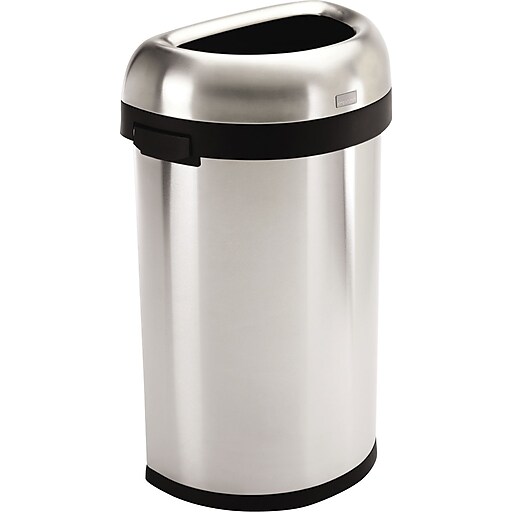 simplehuman® Semi-Round Open Trash Can, Brushed Stainless Steel, 16 ...