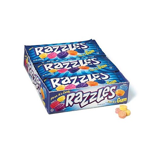 Razzles Assorted Fruit Gum, 1.4 oz., 24/Box (20900142) Staples