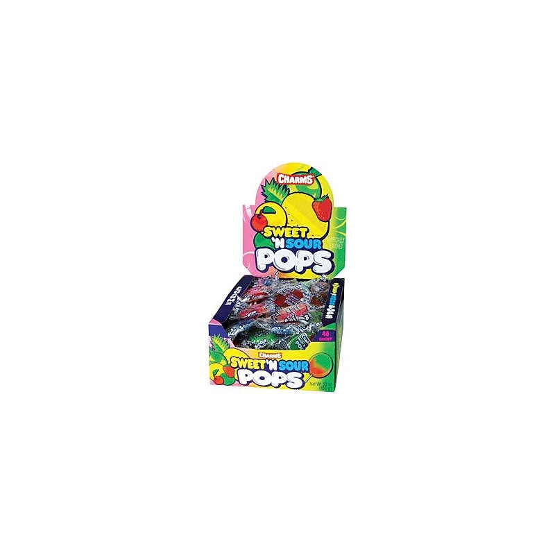 Charms Sweet & Sour Pops Lollipops, Assorted Flavors, 48/Box (209-00128) image 1