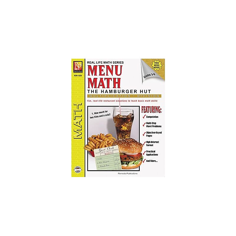 Real World Math, Remedia Menu Math, Hamburger Hut, Book 2, Multiplication & Division image 1