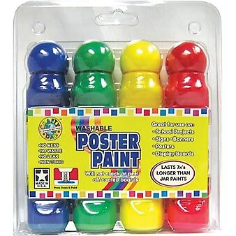 Crafty Dab Poster Paint Washable Kid's Paint Markers, Assorted Colors, 4/Pack (CV-78819)