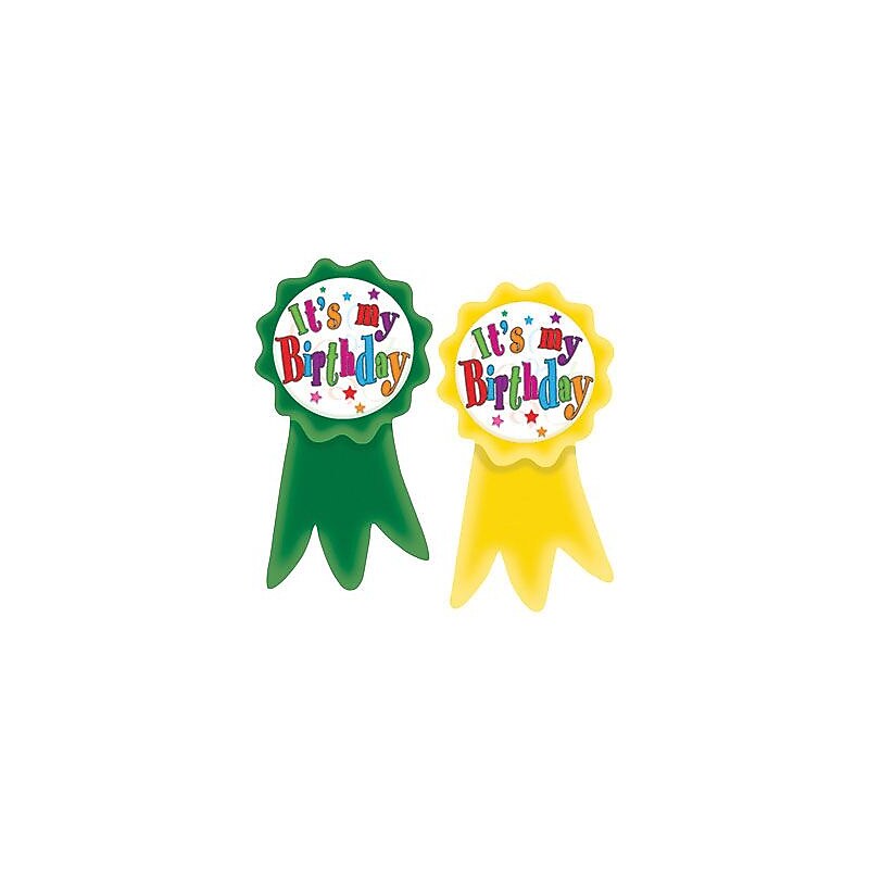 Teacher Created Resources Birthday Ribbons Wear 'Em Badges, Pack of 16 (TCR4851) image 1