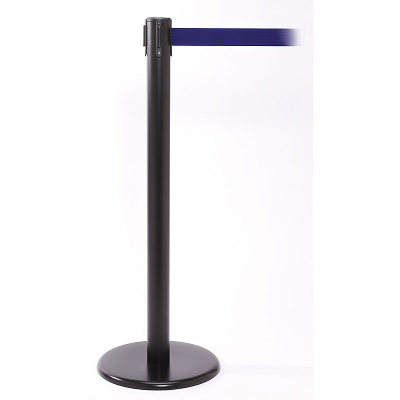 QPro 250 Black Retractable Belt Barrier with 11' Blue Belt (PRO250B-BL) image 1