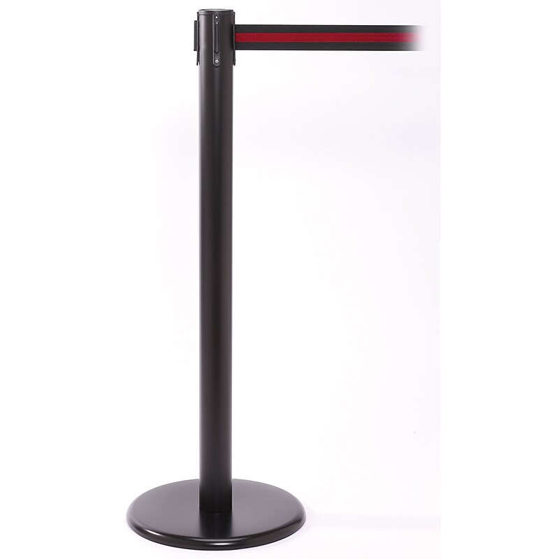 QPro 250 Black Retractable Belt Barrier with 11' Black/Red Striped Belt (PRO250B-BR) image 1