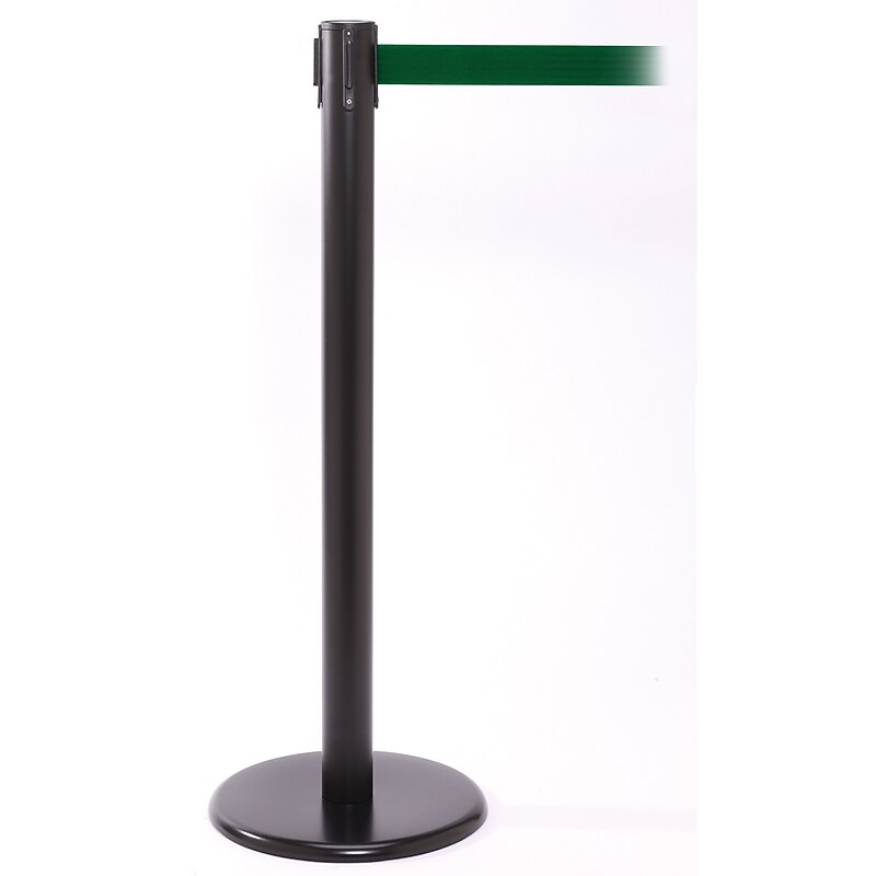QPro 250 Black Retractable Belt Barrier with 11' Green Belt (PRO250B-GN) image 1