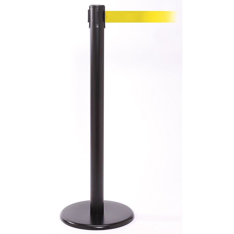 QPro 250 Black Retractable Belt Barrier with 11' Yellow Belt (PRO250B-YW) image 1