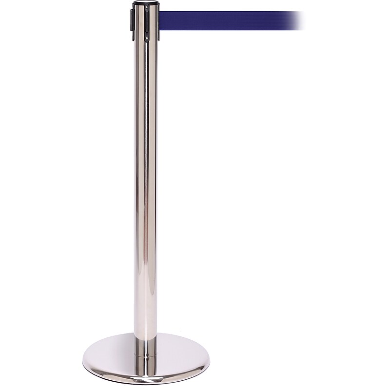 QPro 250 Polished Stainless Steel Retractable Belt Barrier with 11' Blue Belt (PRO250PS-BL) image 1