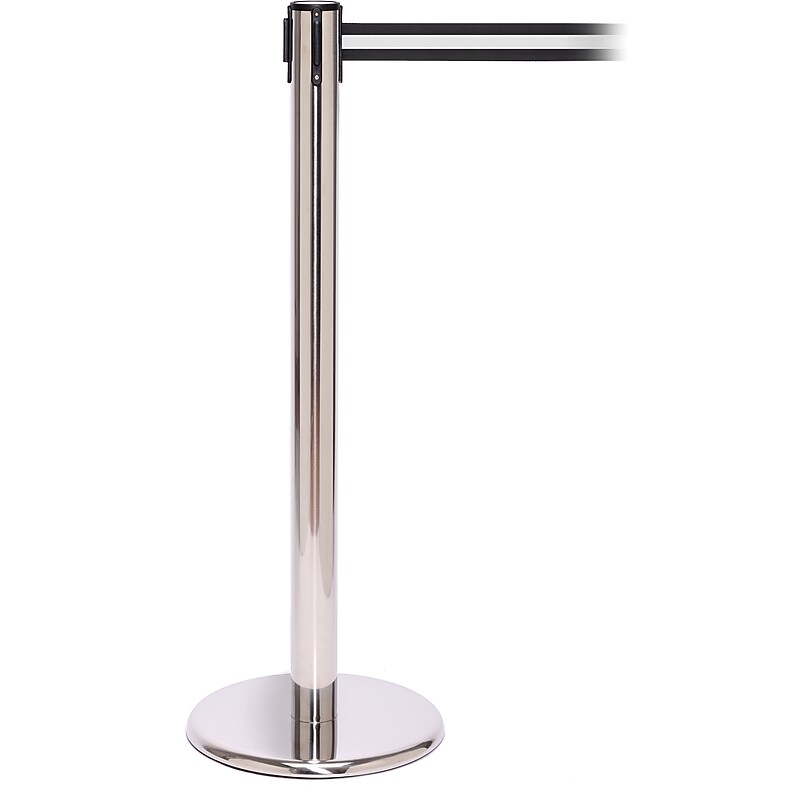 QPro 250 Polished Stainless Steel Retractable Belt Barrier with 11' Black/White Belt (PRO250PS-BW) image 1