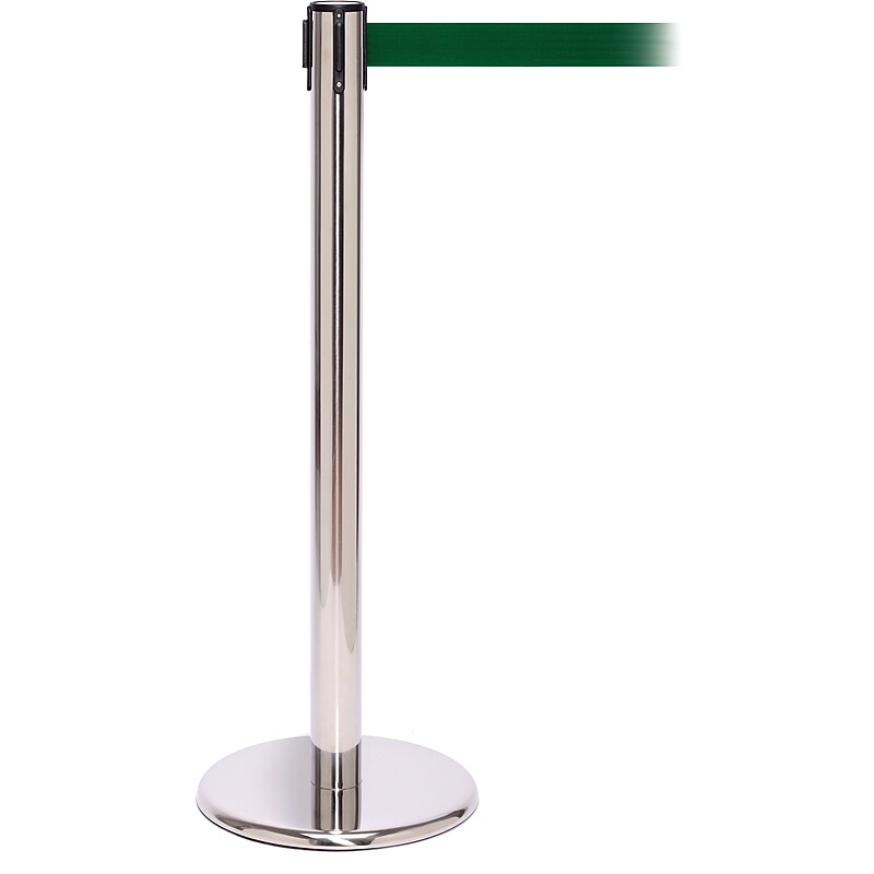 QPro 250 Polished Stainless Steel Retractable Belt Barrier with 11' Green Belt (PRO250PS-GN) image 1