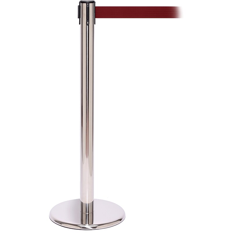 QPro 250 Polished Stainless Steel Retractable Belt Barrier with 11' Maroon Belt (PRO250PS-MN) image 1