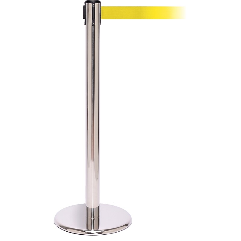 QPro 250 Polished Stainless Steel Retractable Belt Barrier with 11' Yellow Belt (PRO250PS-YW) image 1