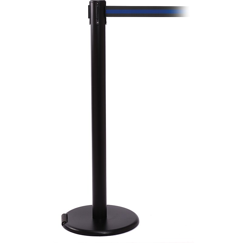 RollerPro 250 Black Rolling Retractable Belt Barrier with 11' Black/Blue Belt (ROL250B-BBL) image 1
