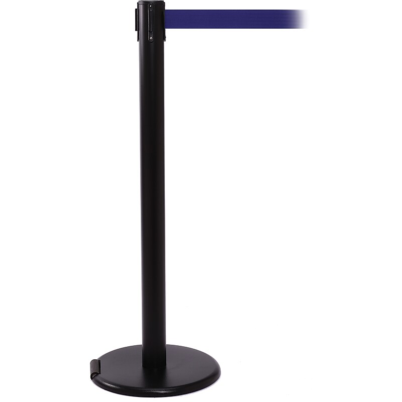 RollerPro 250 Black Rolling Retractable Belt Barrier with 11' Blue Belt (ROL250B-BL) image 1