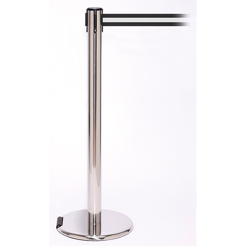 RollerPro 250 Stainless Steel Rolling Retractable Belt Barrier with 11' Black/White Belt (ROL250PS-BW) image 1