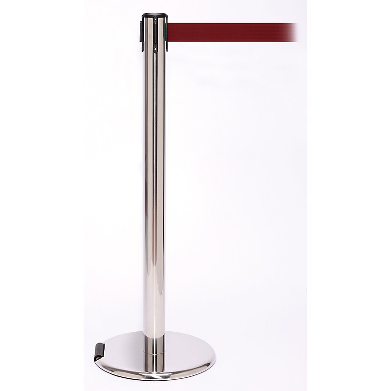 RollerPro 250 Stainless Steel Rolling Retractable Belt Barrier with 11' Maroon Belt (ROL250PS-MN) image 1