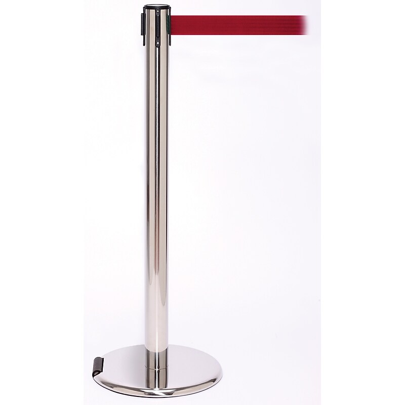 RollerPro 250 Stainless Steel Rolling Retractable Belt Barrier with 11' Red Belt (ROL250PS-RD) image 1