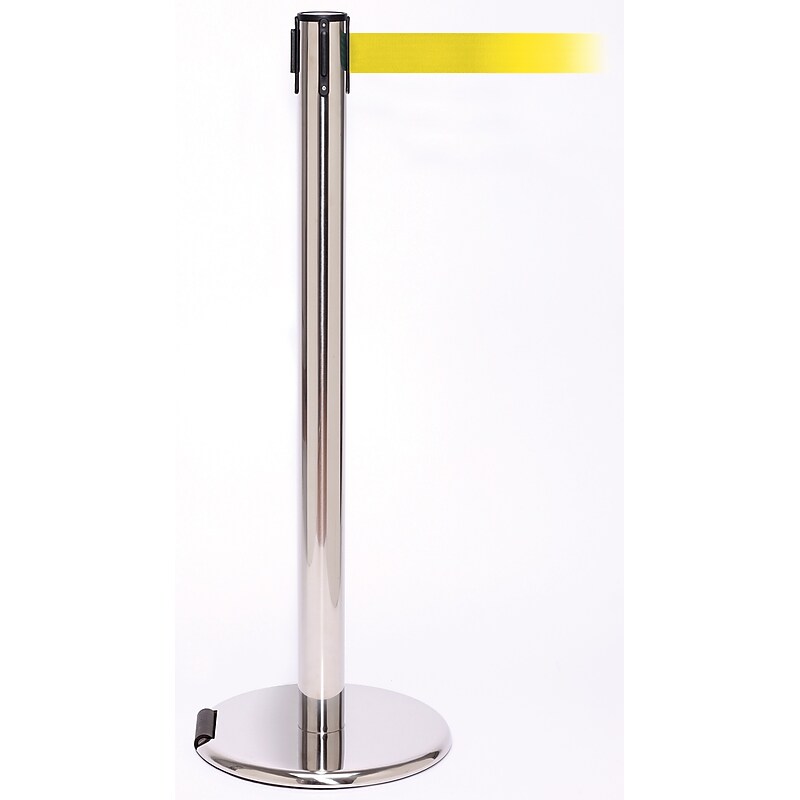 RollerPro 250 Stainless Steel Rolling Retractable Belt Barrier with 11' Yellow Belt (ROL250PS-YW) image 1