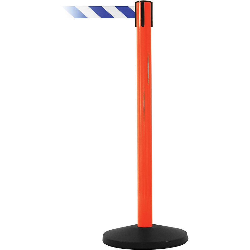 SafetyMaster 450 Orange Retractable Belt Barrier with 8.5' Blue/White Belt (SM450O-BLW) image 1