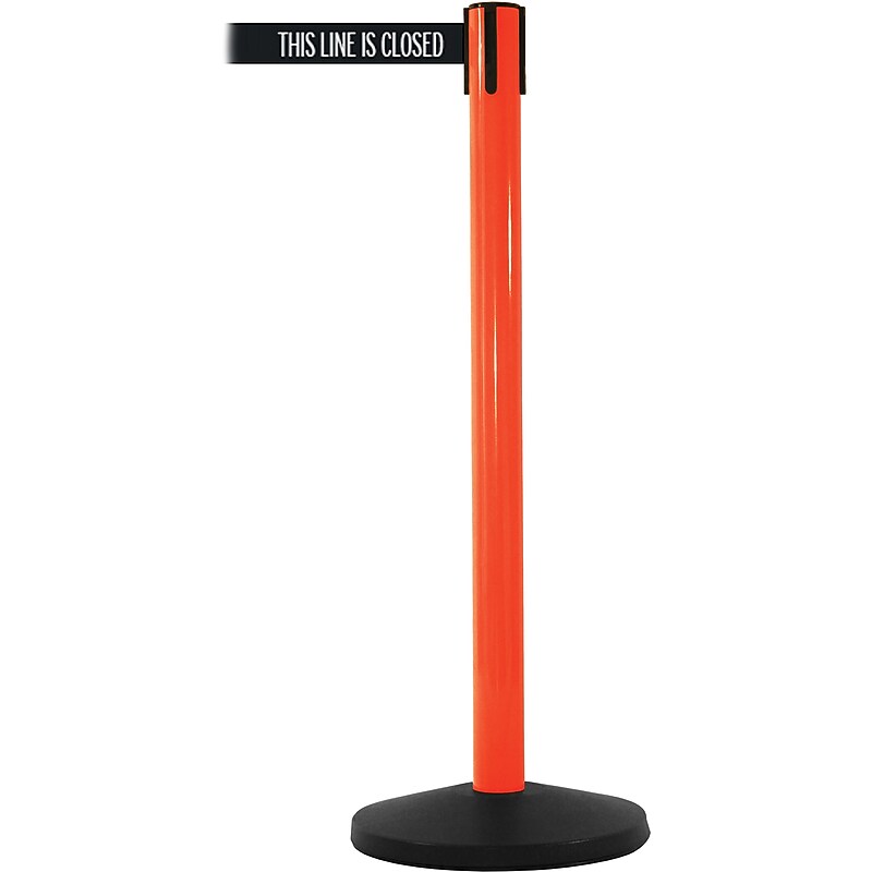 SafetyMaster 450 Orange Stanchion Barrier Post with Retractable 8.5' Black/White LINE Belt (SM450O-BWLC) image 1