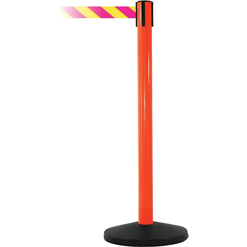 SafetyMaster 450 Orange Retractable Belt Barrier with 8.5' Yellow/Magenta Belt (SM450O-YM) image 1