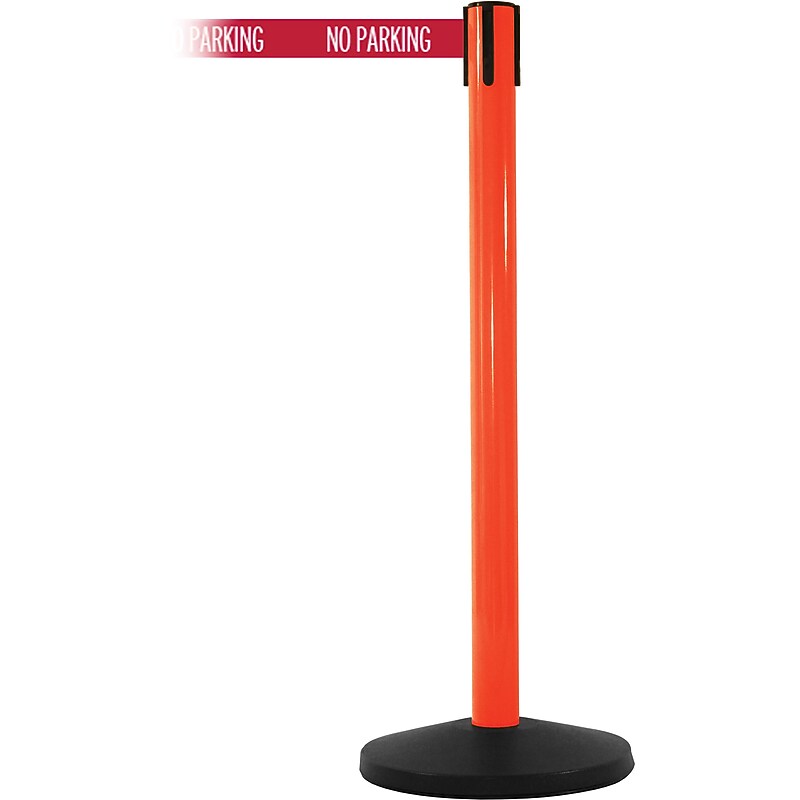SafetyMaster 450 Orange Retractable Belt Barrier with 8.5' Red/White NO PARKING Belt (SM450O-RWNP) image 1