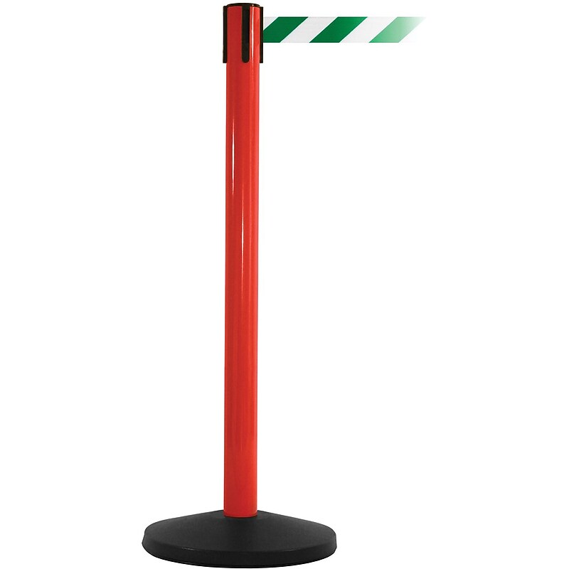 SafetyMaster 450 Red Retractable Belt Barrier with 8.5' Green/White Belt (SM450R-GNW) image 1
