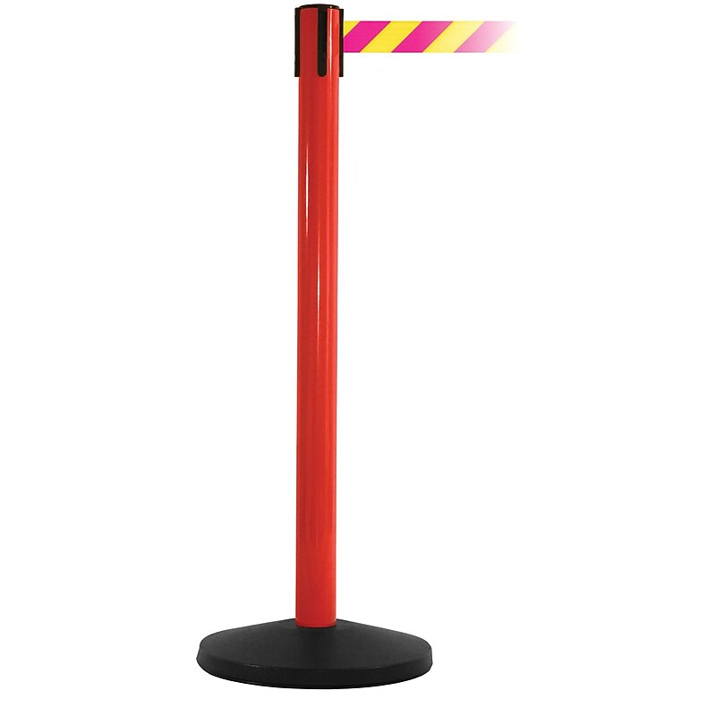 SafetyMaster 450 Red Retractable Belt Barrier with 8.5' Yellow/Magenta Belt (SM45oR-YM) image 1