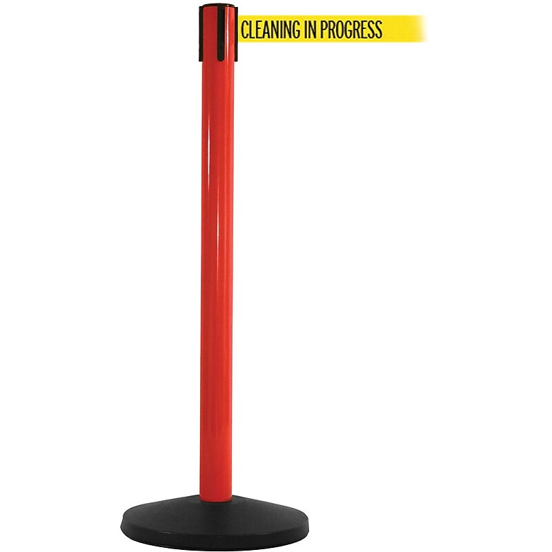 SafetyMaster 450 Red Retractable Belt Barrier with 8.5' Yellow/Black CLEAN Belt image 1