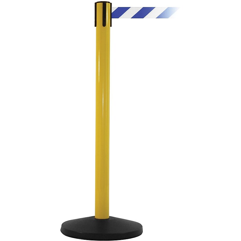SafetyMaster 450 Yellow Retractable Belt Barrier with 8.5' Blue/White Belt image 1