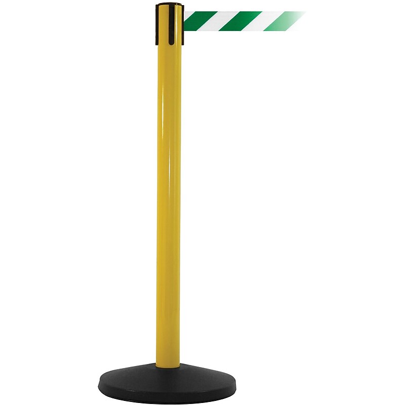 SafetyMaster 450 Yellow Retractable Belt Barrier with 8.5' Green/White Belt (SM450Y-GNW) image 1