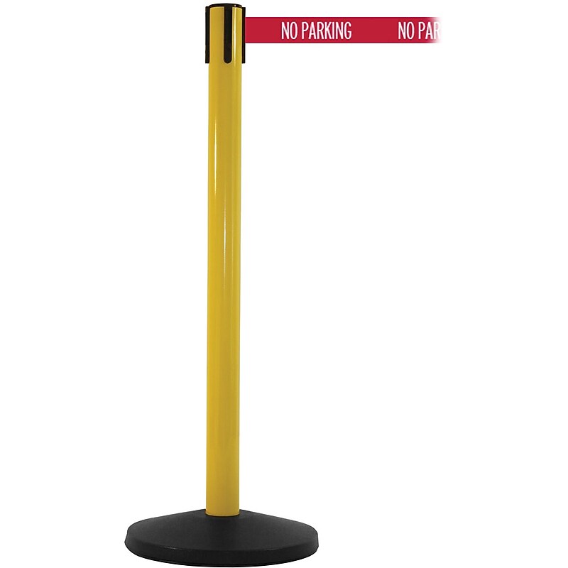 SafetyMaster 450 Yellow Retractable Belt Barrier with 8.5' Red/White NO PARKING Belt (SM450Y-RWNP) image 1
