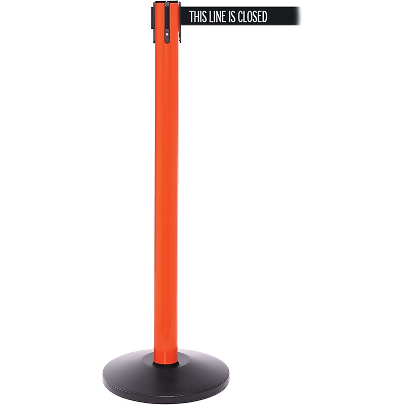 SafetyPro 250 Orange Stanchion Barrier Post with Retractable 11' Black/White LINE Belt image 1