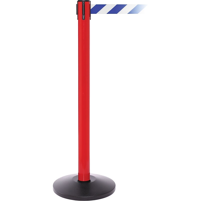 SafetyPro 250 Red Retractable Belt Barrier with 11' Blue/White Belt image 1