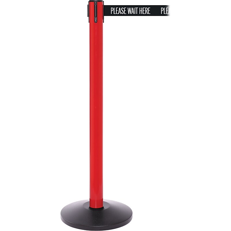 SafetyPro 250 Red Retractable Belt Barrier with 11', PLEASE WAIT HERE (SPRO250R-BWWH) image 1