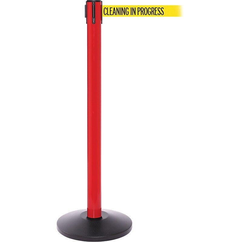 SafetyPro 250 Red Retractable Belt Barrier with 11' Yellow/Black CLEAN Belt image 1
