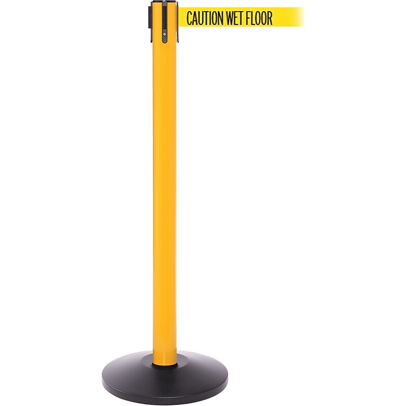 SafetyPro 250 Yellow Retractable Belt Barrier with 11' Yellow/Black WET FLOOR Belt image 1