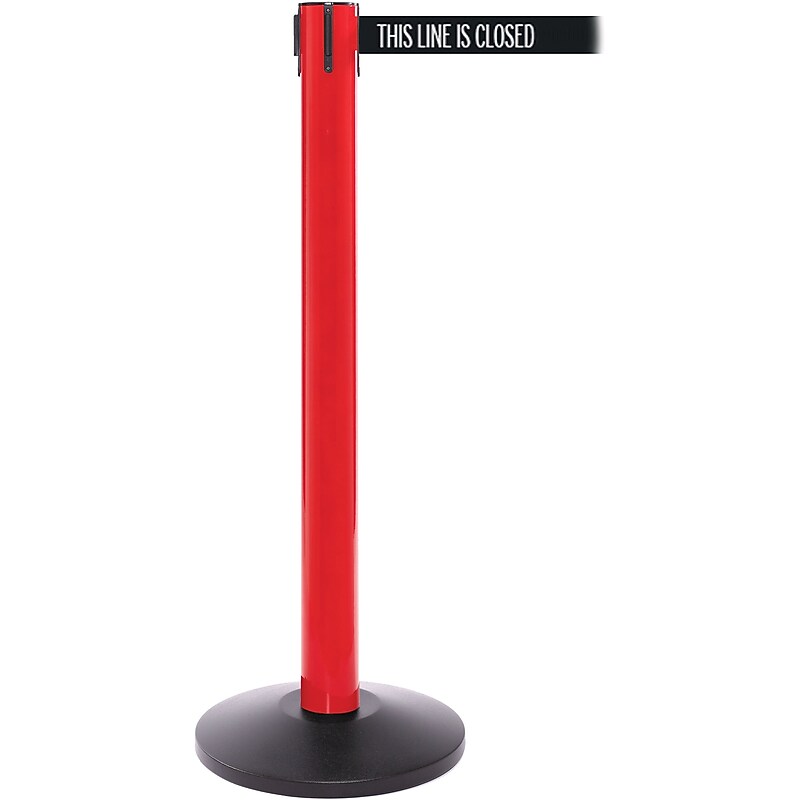 SafetyPro 300 Red Stanchion Barrier Post with Retractable 16' Black/White LINE Belt image 1