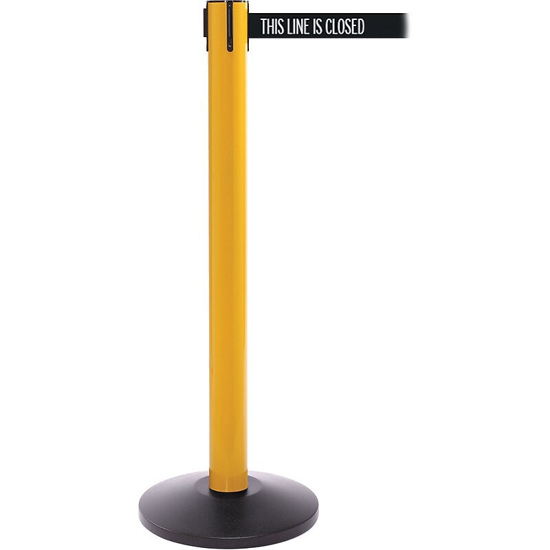 SafetyPro 300 Yellow Stanchion Barrier Post with Retractable 16' Black/White LINE Belt image 1