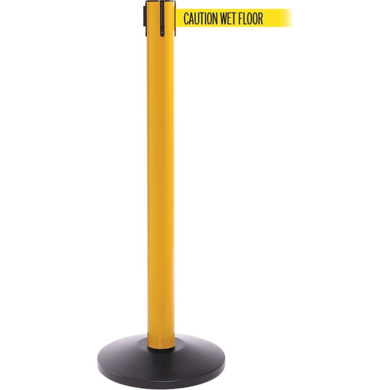 SafetyPro 300 Yellow Retractable Belt Barrier with 16' Yellow/Black WET FLOOR Belt image 1