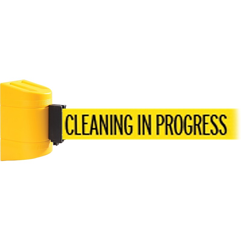 WallPro 400 Wall-Mountable 15' Retractable Belt Barrier, CLEANING IN PROGRESS, Yellow/Black (WP400Y-YBCIP150) image 1