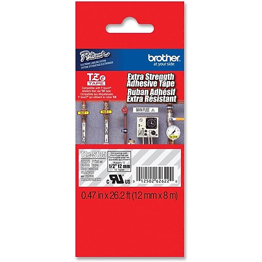Brother TZe TZES135 Label Maker Tape, 1/2"W, White on Clear Staples