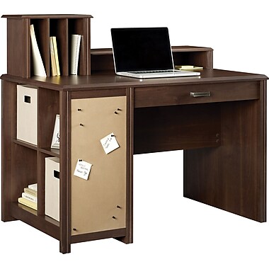 Ameriwood Carson Cube Desk with Low Hutch in Resort Cherry