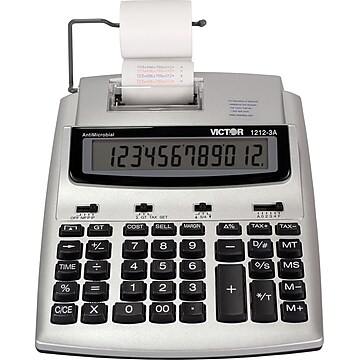 Victor (1212-3A) 12-Digit Printing Calculator, Gray/Black