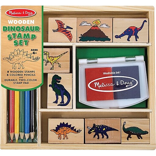 melissa & doug wooden dinosaur stamp set