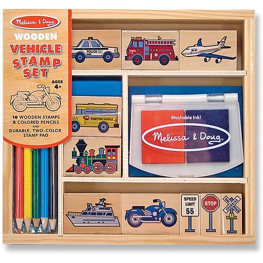 melissa and doug wooden stamp set vehicles