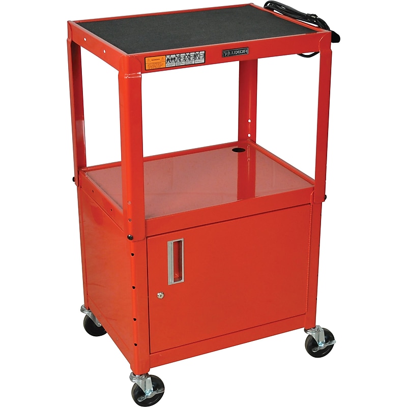 Luxor 2-Shelf Metal Mobile A/V Cart with Lockable Wheels, Red (AVJ42C-RD) image 1