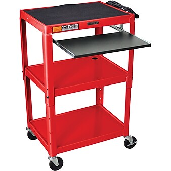 Luxor 3-Shelf Metal Mobile A/V Cart with Lockable Wheels, Red (AVJ42KB-RD)